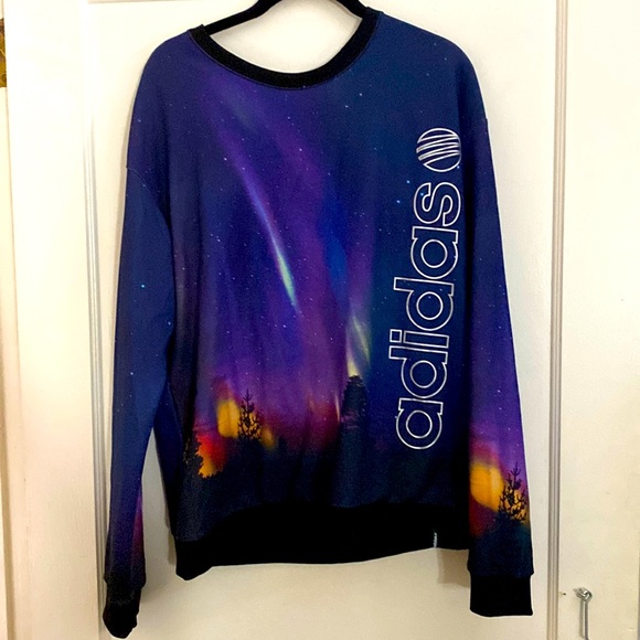 Adidas purple space scene long sleeve light weight sweatshirt women’s - Picture 1 of 7